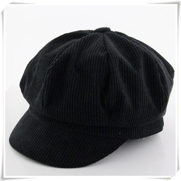 ❤️5/$15💚 Corduroy Black Unisex Newsboy Baseball Hat Cap with Bill - Picture 1 of 5